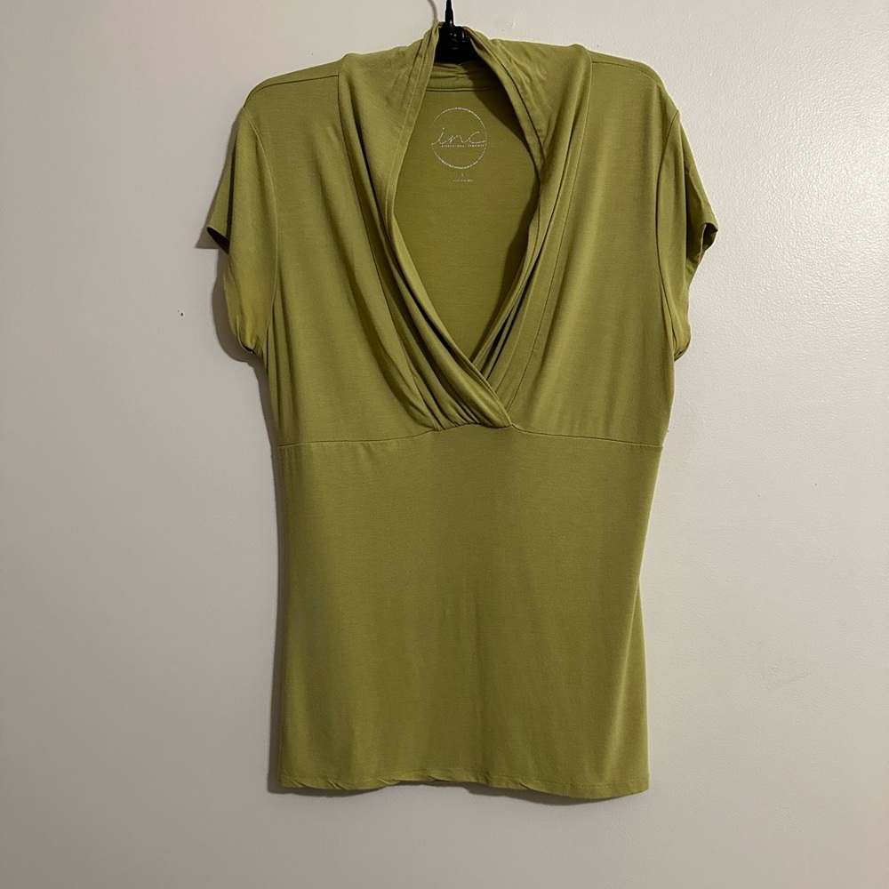 INC International Concepts Chartreuse Jersey Knit Top, Size L